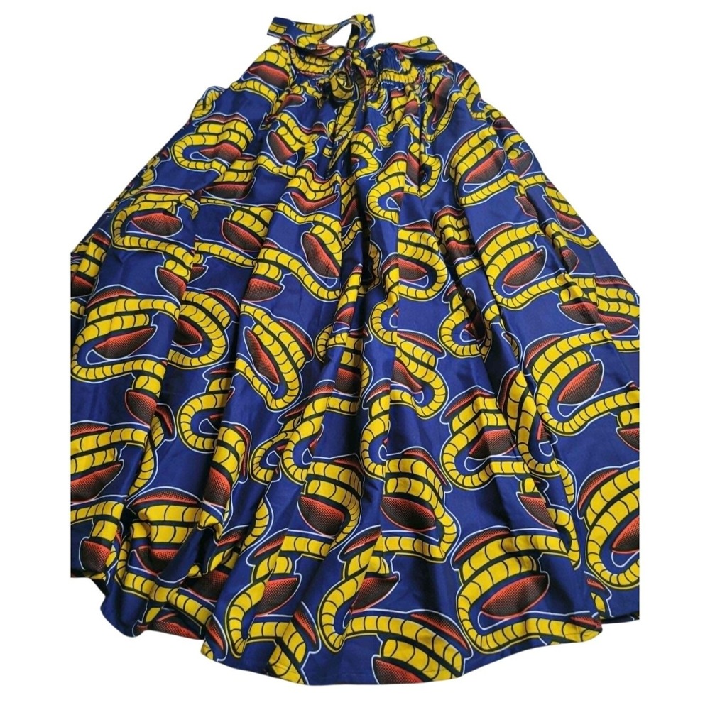 Laddi High Waisted Blue African Print Dashiki Maxi Skirt With Pockets One Size